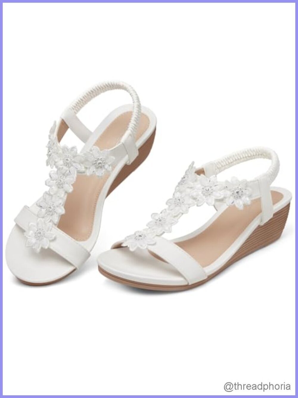 Boho Platform Wedge Sandals with Rhinestone Flowers & Ankle Strap